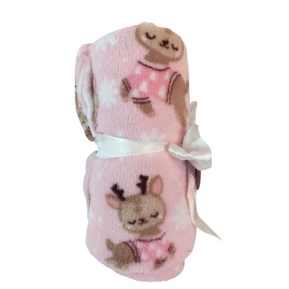 Parents Choice Pink Deer Reindeer Plush Baby Blanket 30"x36" - Picture 3 of 7